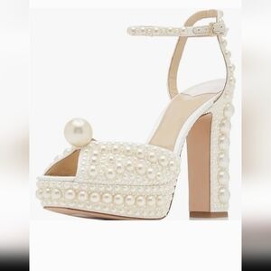 Open Toe Pearl Platform Heels For Women Chunky Buckle Ankle Strap Wedding Heeled